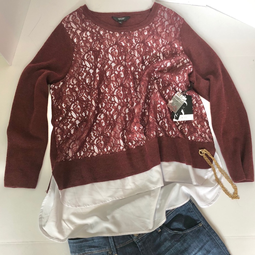 VERA WANG Combination Blouse Sweater Rhubarb